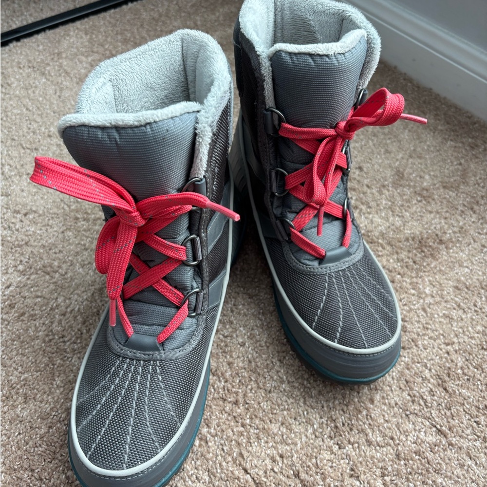Sorel Gray Winter Boots with Pink Laces